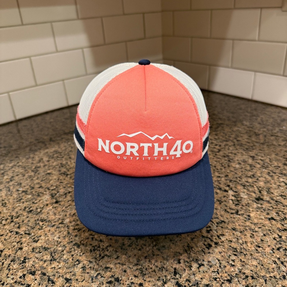 NORTH40 OUTFITTERS Trucker Hat Adjustable Coral Navy White Mesh Outdoor